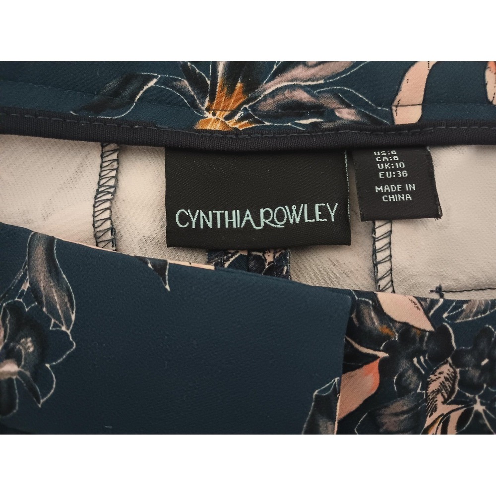 Cynthia Rowley Teal Floral Magnolia Print Ankle Dress Pants Trousers Womens 6 - Picture 5 of 8